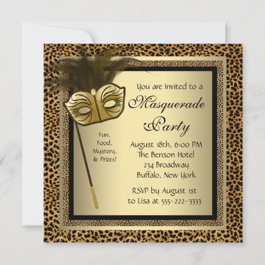 Invitation Gold Black Leopard Masquerade Party (Dos)