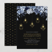 Invitation Gold & Black Lights & Floral Engagement Party Invi (Devant / Derrière)