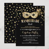 Invitation Gold Black Masquerade bal Anniversaire (Devant / Derrière)