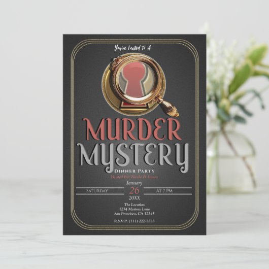 Invitation Gold & Black Meurtre Mystery Jeu Anniversaire (Debout devant)