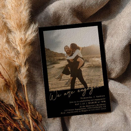 Invitation Gold Black minimalist 2 photos engagement party
