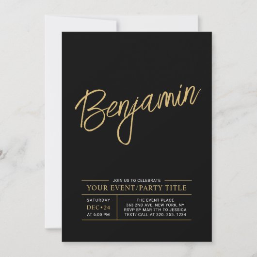 Invitation Gold & Black Modern All Occassion Party Event (Devant)