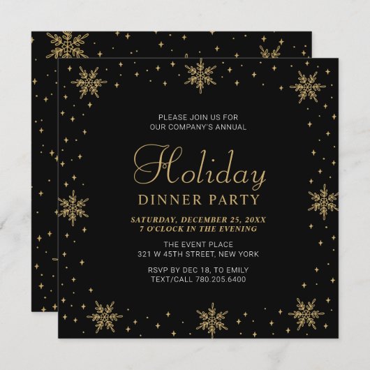 Invitation Gold & Black Modern Corporate Dinner Party (Devant / Derrière)