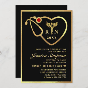 Invitation Gold Black Modern Nursing School Graduation Party