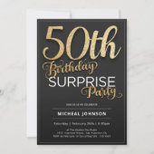 Invitation Gold Black Moderne 50e anniversaire Surprise Party (Devant)