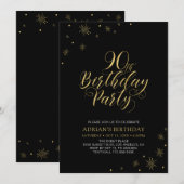 Invitation Gold & Black | Moderne 90e anniversaire chic (Devant / Derrière)