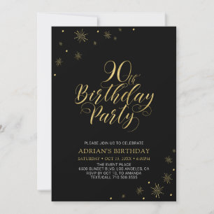 Invitation Gold & Black Moderne 90e anniversaire chic
