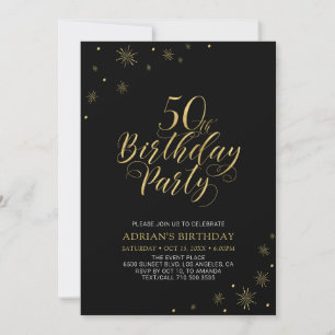 Invitation Gold & Black   Moderne Chic 50e Anniversaire