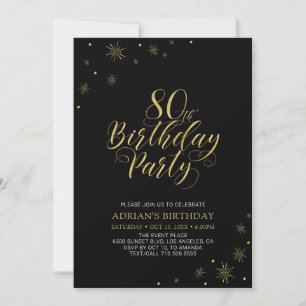 Invitation Gold & Black   Moderne Chic 80e Anniversaire