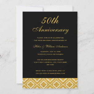 Invitation Gold Black Motif 50e anniversaire Mariage