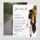 Invitation Gold Black Nurse Photo Elle L'A Fait Diplôme (Devant / Derrière)