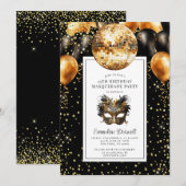 Invitation Gold Black Parties scintillant Anniversaire Masque (Devant / Derrière)