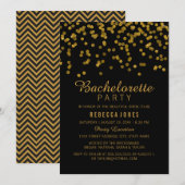Invitation Gold Black Parties scintillant confetti Bacheloret (Devant / Derrière)