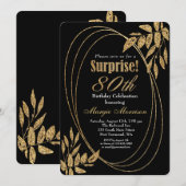 Invitation Gold Black Parties scintillant Surprise 80e annive (Devant / Derrière)