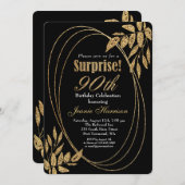 Invitation Gold Black Parties scintillant Surprise 90e annive (Devant / Derrière)