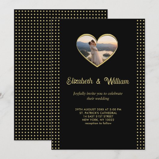 Invitation Gold & Black Polka Dot Personalized wedding (Devant / Derrière)