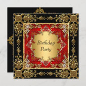 Invitation Gold Black Red Anniversaire Party rouge noir or (Devant / Derrière)