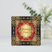 Invitation Gold Black Red Anniversaire Party rouge noir or (Debout devant)