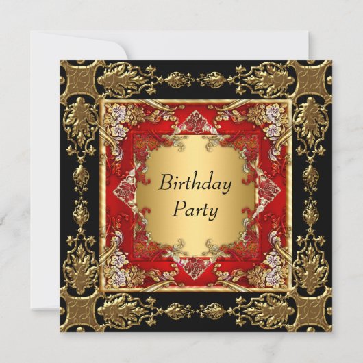 Invitation Gold Black Red Anniversaire Party rouge noir or (Devant)