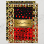 Invitation Gold Black Red fête d'anniversaire (Devant / Derrière)