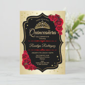 Invitation Gold Black Red Photo Quinceanera (Debout devant)