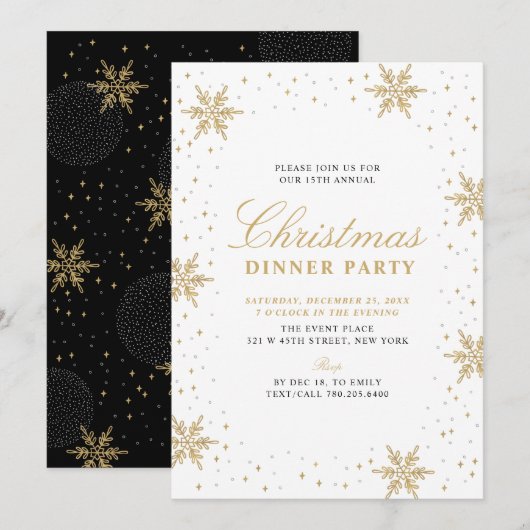 Invitation Gold & Black | Réveillon de Noël Moderne et Chic (Devant / Derrière)