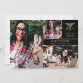 Invitation Gold Black RN Nursing 3 Photo Graduation Party (Devant)