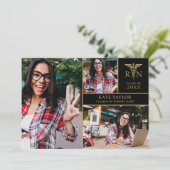 Invitation Gold Black RN Nursing 3 Photo Graduation Party (Debout devant)