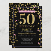 Invitation Gold Black Rose Surprise 50e anniversaire (Devant / Derrière)