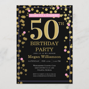 Invitation Gold Black Rose Surprise 50e anniversaire