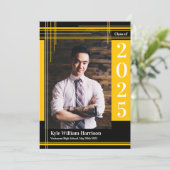 Invitation Gold Black School Couleur Graduation Photo Plaid (Debout devant)