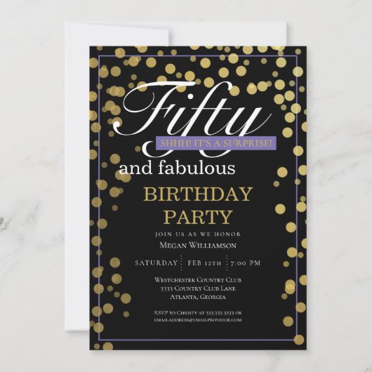 Invitation Gold Black Script Cinquante et fabuleux anniversai (Devant)