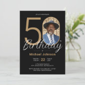 Invitation Gold Black Simple Chic Photo personnalisée 50e ann (Debout devant)