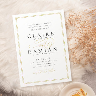Invitation Gold Black Simple Elegance Romantique Script Maria