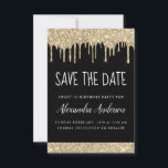 Invitation Gold Black Sparkle Parties scintillant Sweet 16 En<br><div class="desc">Parties scintillant à goutte noire et or - 16 Fête d'anniversaire de la fille Enregistrer la date Invitation. Cette invitation est parfaite pour la Soirée du 16ème anniversaire Elégante et Moderne Sparkle Parties scintillant Sweet qui cherche à célébrer dans le style branché.</div>