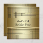 Invitation Gold Black Stripes Mans Classy 50e fête d'annivers (Devant / Derrière)
