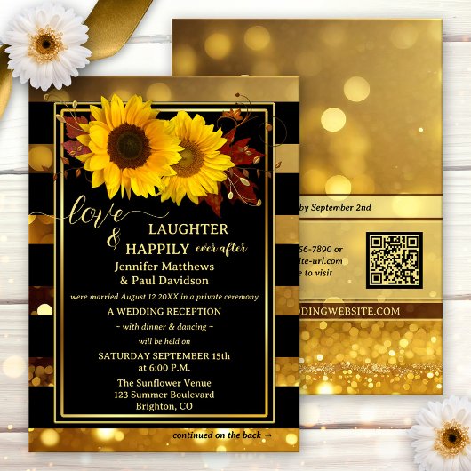 Invitation Gold Black Sunflower Happily Ever After Wedding