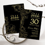 Invitation Gold Black Surprise 30e anniversaire<br><div class="desc">Gold Black Surprise 30th Birthday Invitation. Le minimaliste design féminin moderne présente des accents botaniques et des caractères typographiques. Carte invitation florale simple parfaite pour une célébration anniversaire surprise femme élégante.</div>