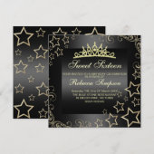 Invitation Gold/Black Sweet16 Star & Tiara Birthday Invitatio (Devant / Derrière)