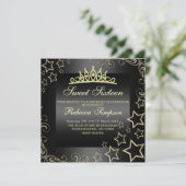 Invitation Gold/Black Sweet16 Star & Tiara Birthday Invitatio (Debout devant)