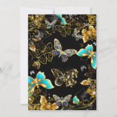 Invitation Gold Black Turquoise Butterfly Floral fête d'anniv (Dos)