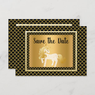 Invitation Gold Black Unicorn Mermaid Party Enregistrer la da