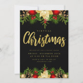 Invitation Gold Black VIRTUAL Christmas Holiday Online Party (Devant)