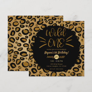 Invitation Gold & Black Whiskers WILD ONE Fête d'anniversaire