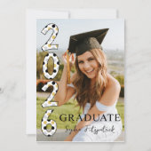 Invitation Gold Black White Class of 2026 Photo Graduation (Devant)