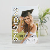 Invitation Gold Black White Class of 2026 Photo Graduation (Debout devant)