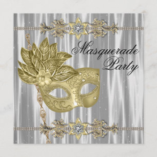 Invitation Gold Black White Masquerade Party