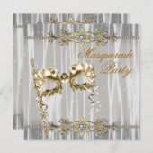 Invitation Gold Black White Masquerade Party (Devant / Derrière)