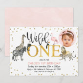 Invitation Gold Black Wild One Safari Animaux Anniversaire Ph (Devant / Derrière)