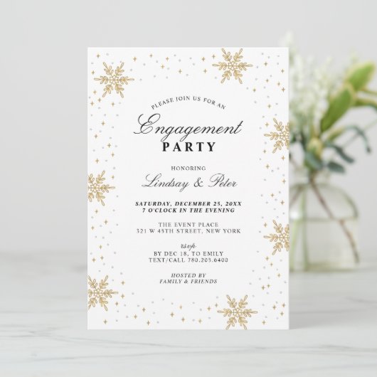 Invitation Gold & Black Winter Christmas Engagement Party Inv (Debout devant)